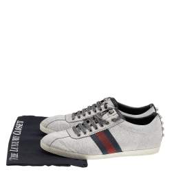 Pre Owned Gucci Metallic Silver Glitter Coated Fabric Bambi Web Detail Studded Low Top Sneakers Size 40.5