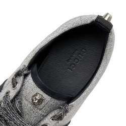 Pre Owned Gucci Metallic Silver Glitter Coated Fabric Bambi Web Detail Studded Low Top Sneakers Size 40.5