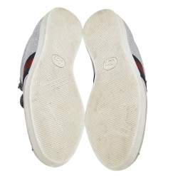 Pre Owned Gucci Metallic Silver Glitter Coated Fabric Bambi Web Detail Studded Low Top Sneakers Size 40.5