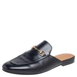 Pre Owned صندل سلايد غوتشي برينستاون جلد أسود مقاس 40.5