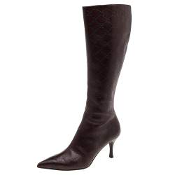 Pre Owned Gucci Brown Guccissima Leather Pointed Toe Knee Length Boots Size 38