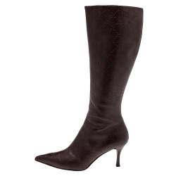 Pre Owned Gucci Brown Guccissima Leather Pointed Toe Knee Length Boots Size 38