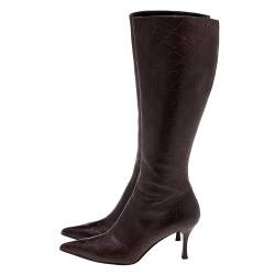 Pre Owned Gucci Brown Guccissima Leather Pointed Toe Knee Length Boots Size 38