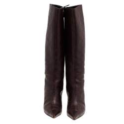 Pre Owned Gucci Brown Guccissima Leather Pointed Toe Knee Length Boots Size 38