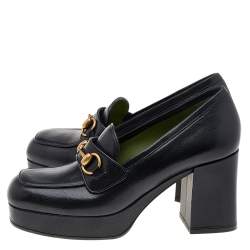 Pre Owned Gucci Black Leather Houdan Horsebit Platform Loafer Pumps Size 38