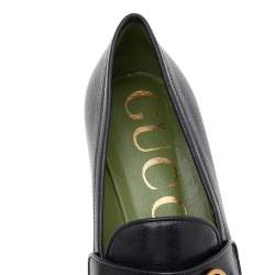 Pre Owned Gucci Black Leather Houdan Horsebit Platform Loafer Pumps Size 38