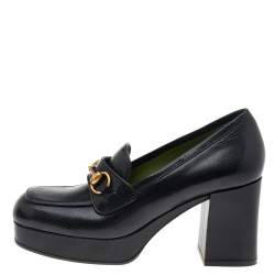 Pre Owned Gucci Black Leather Houdan Horsebit Platform Loafer Pumps Size 38