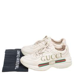 مملوكة مسبقًا حذاء رياضي غوتشي ريتون غوتشي جلد كريمي مزين شعار الماركة مثاس 40.5