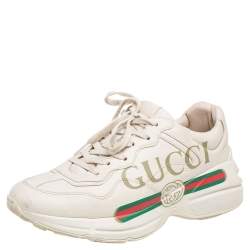 مملوكة مسبقًا حذاء رياضي غوتشي ريتون غوتشي جلد كريمي مزين شعار الماركة مثاس 40.5