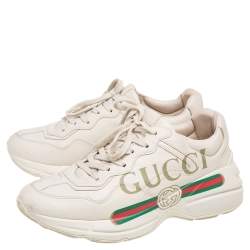 مملوكة مسبقًا حذاء رياضي غوتشي ريتون غوتشي جلد كريمي مزين شعار الماركة مثاس 40.5