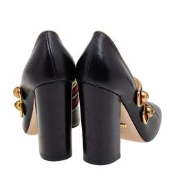 Pre Owned Gucci Black/Gold Leather Carly Web Mary Jane Pumps Size 38