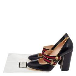 Pre Owned Gucci Black/Gold Leather Carly Web Mary Jane Pumps Size 38