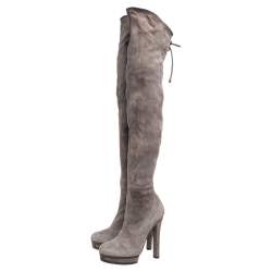 Pre Owned Gucci Grey Suede Platform Over Knee High Boots Size 37