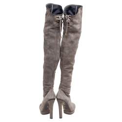 Pre Owned Gucci Grey Suede Platform Over Knee High Boots Size 37