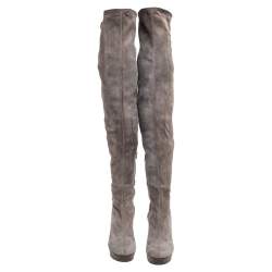Pre Owned Gucci Grey Suede Platform Over Knee High Boots Size 37