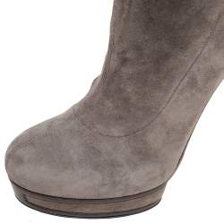 Pre Owned Gucci Grey Suede Platform Over Knee High Boots Size 37