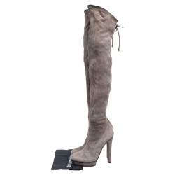 Pre Owned Gucci Grey Suede Platform Over Knee High Boots Size 37