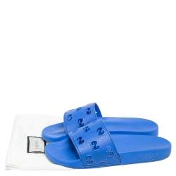 Pre Owned صندل سلايد فلات غوتشي مطاط جي جي أزرق مقاس 36.5