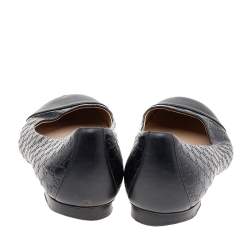 Pre Owned Gucci Black Microguccissima Leather Cap Toe Ballet Flats Size 37.5