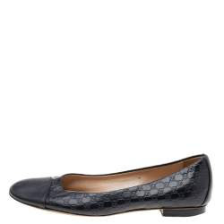 Pre Owned Gucci Black Microguccissima Leather Cap Toe Ballet Flats Size 37.5