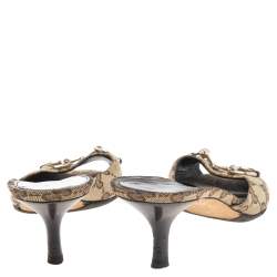 مملوكة مسبقًا صندل سلايد غوتشي كانفاس جي جي بني/بيج مزين هورسبيت مقاس 37.5