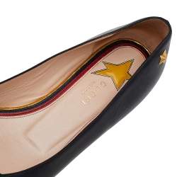 Pre Owned Gucci Black Leather Web Bow Ballet Flats Size 39