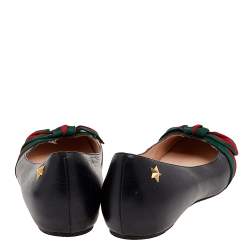 Pre Owned Gucci Black Leather Web Bow Ballet Flats Size 39