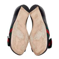 Pre Owned Gucci Black Leather Web Bow Ballet Flats Size 39