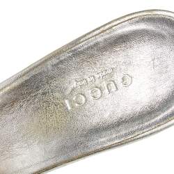 مملوكة مسبقًا Gucci Gold Leather Interlocking G Buckle Slide Sandals Size 38