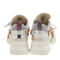 مملوكة مسبقًا Gucci White Leather And Mesh Flashtrek Embellished Low To Sneakers Size 39