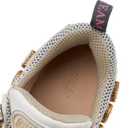 مملوكة مسبقًا Gucci White Leather And Mesh Flashtrek Embellished Low To Sneakers Size 39
