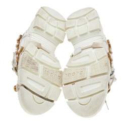 مملوكة مسبقًا Gucci White Leather And Mesh Flashtrek Embellished Low To Sneakers Size 39