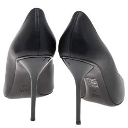 Pre Owned Gucci Black Leather Logo Plaque Open Toe Pumps Size 40