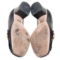 Pre Owned Gucci Black Leather Monogram Fringe Detail Mid-Heel Pumps Size 38