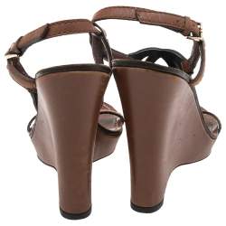 Pre Owned صندل غوتشي كعب روكي سير حرف تي حرف جي متشابك جلد بني مقاس 37