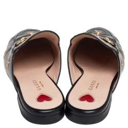 Pre Owned حذاء مولز غوتشي برينستون جلد أسود مطرز نحلة ونجمة مقاس 36.5