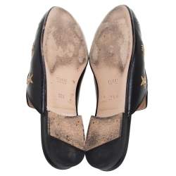 Pre Owned حذاء مولز غوتشي برينستون جلد أسود مطرز نحلة ونجمة مقاس 36.5