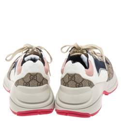 Pre Owned حذاء رياضي غوتشي أربطة كانفاس مونوغرامي وجلد بني مقاس 37