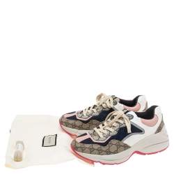 Pre Owned حذاء رياضي غوتشي أربطة كانفاس مونوغرامي وجلد بني مقاس 37