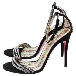 Gucci Black Suede Crystal Embellished Ankle Strap Sandals Size 36.5
