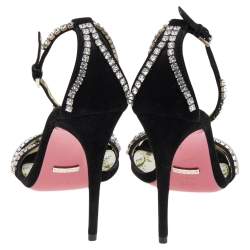 Gucci Black Suede Crystal Embellished Ankle Strap Sandals Size 36.5