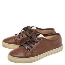 مملوكة مسبقًا Gucci Brown Leather Lace Up Sneakers Size 37.5