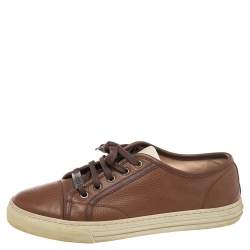 مملوكة مسبقًا Gucci Brown Leather Lace Up Sneakers Size 37.5