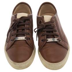 مملوكة مسبقًا Gucci Brown Leather Lace Up Sneakers Size 37.5