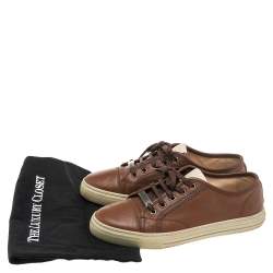 مملوكة مسبقًا Gucci Brown Leather Lace Up Sneakers Size 37.5