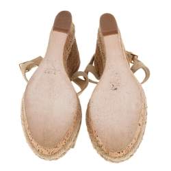مملوكة مسبقًا Gucci Beige Suede Wedge Espadrille Platform Ankle Strap Sandals Size 36.5