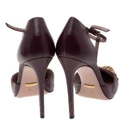 Gucci Burgundy Leather Coline Studded T Strap Pumps Size 38