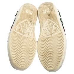 مملوكة مسبقًا حذاء رياضي غوتشي منخفض من أعلى أيس مطرز زهور جلد أبيض مقاس 37