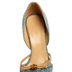 Pre Owned Gucci Blue GG Denim and Leather D'orsay Wedge Sandals Size 36