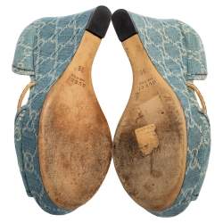 Pre Owned Gucci Blue GG Denim and Leather D'orsay Wedge Sandals Size 36